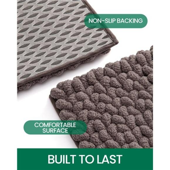 Brown chenille bathroom rug non slip absorbent soft quick dry bath mat floor 17x - Picture 6 of 7